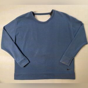 NIKE DRI-FIT Womens Sweatshirt Large Blue Long Sleeve Crew Neck Boxy Open Back